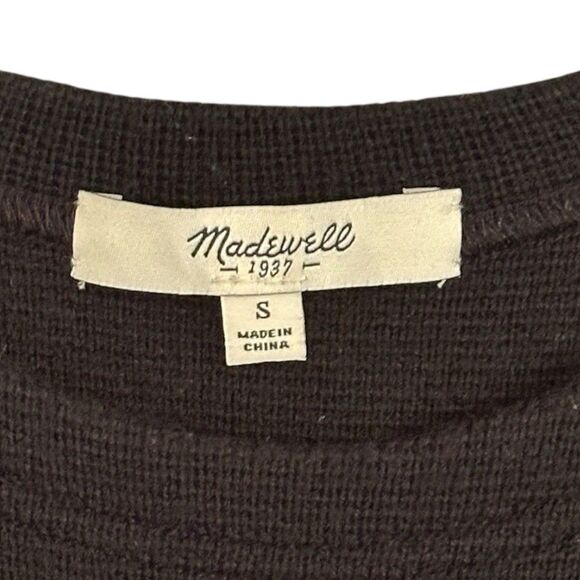 Madewell Women’s Cuffed Short Sleeve Wool Blend Sweater Black Small Hi Low Hem - Picture 3 of 8